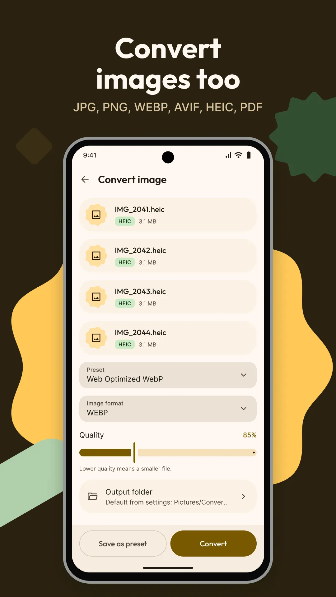 Convert images like HEIC, with a quality slider