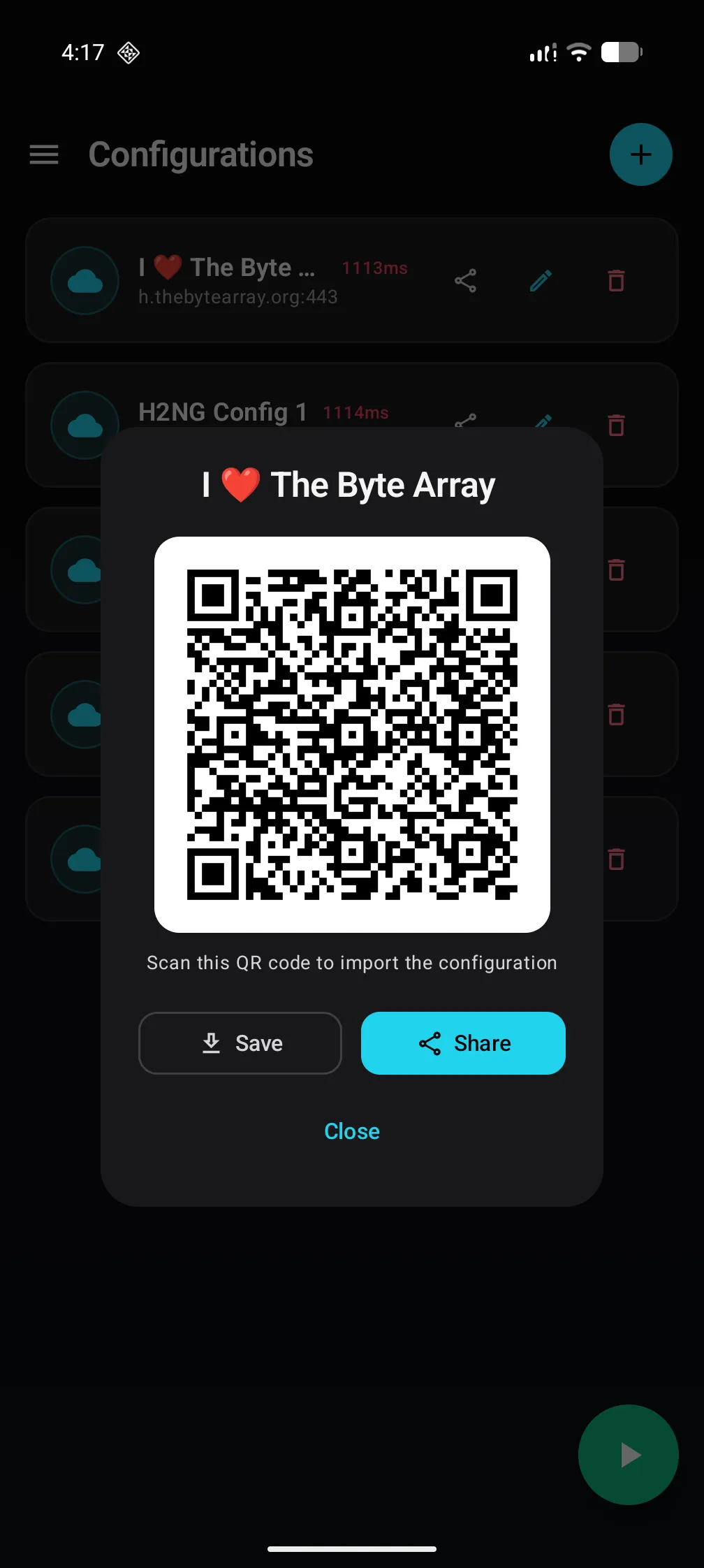 Sharing a configuration as a QR code