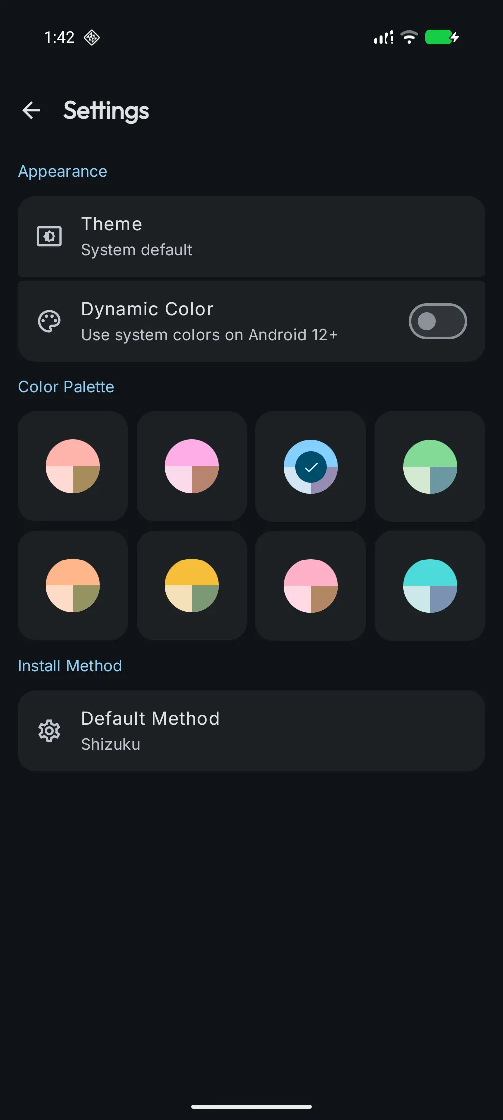 Settings and install options